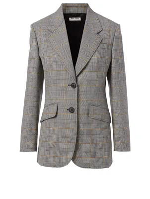 Wool-Blend Blazer In Prince Of Wales Check Print