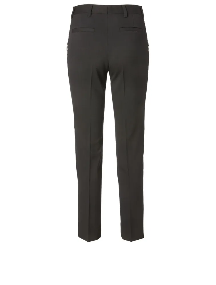 Wool Stretch Pants With Side Crystals