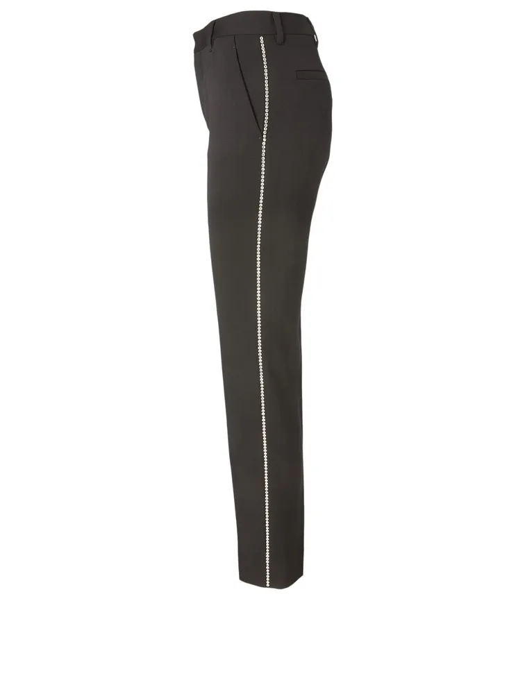 Wool Stretch Pants With Side Crystals