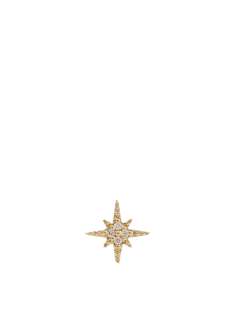 Mini 14K Gold Starburst Stud Earring With Diamonds