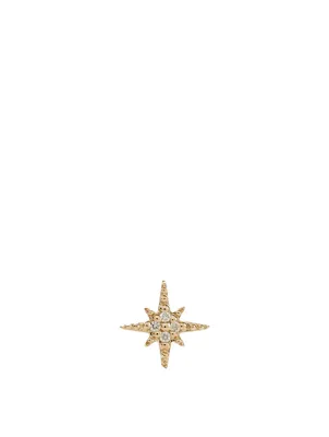Mini 14K Gold Starburst Stud Earring With Diamonds