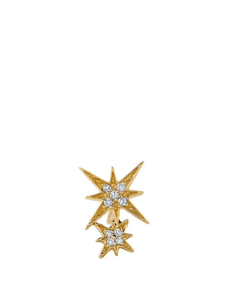 14K Gold Double Starburst Stud Earring With Diamonds