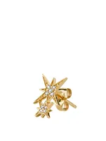 14K Gold Double Starburst Stud Earring With Diamonds