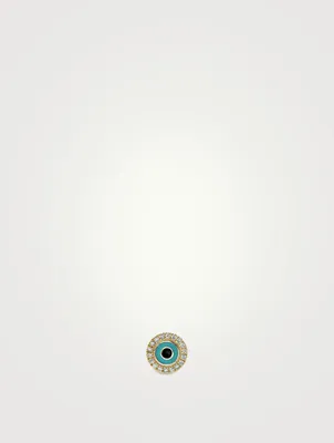 Small 14K Gold Enamel Evil Eye Disc Stud Earring With Diamonds