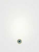 Small 14K Gold Enamel Evil Eye Disc Stud Earring With Diamonds