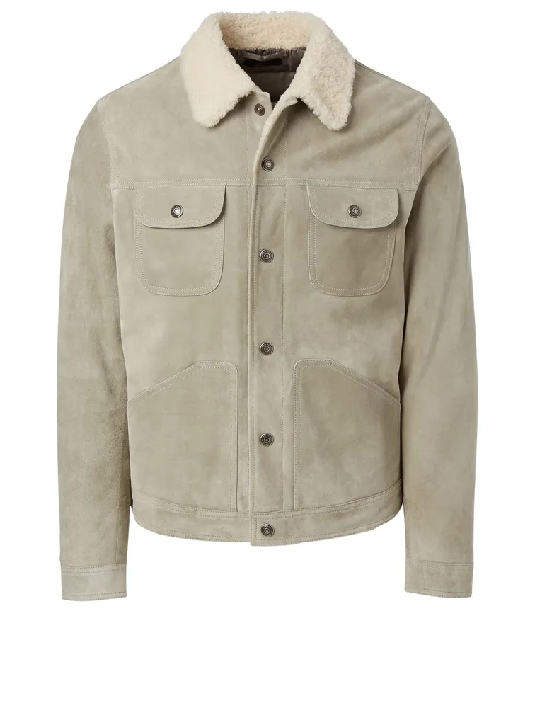 Suede Trucker Jacket With Shearling Collar