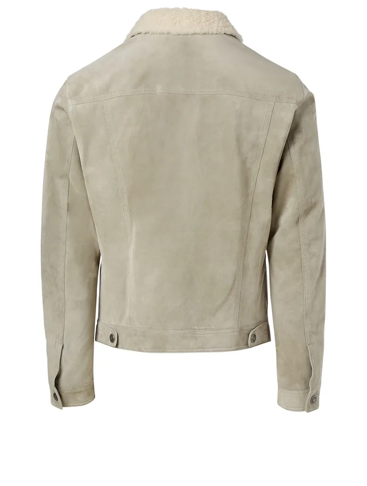 Suede Trucker Jacket With Shearling Collar