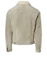 Suede Trucker Jacket With Shearling Collar
