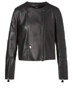 Leather Cropped Jacket With Slit Sleeves