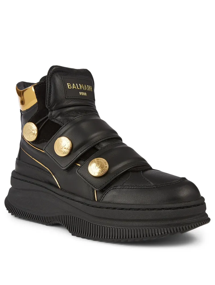 DEVA Straps X BALMAIN Leather High-Top Sneakers