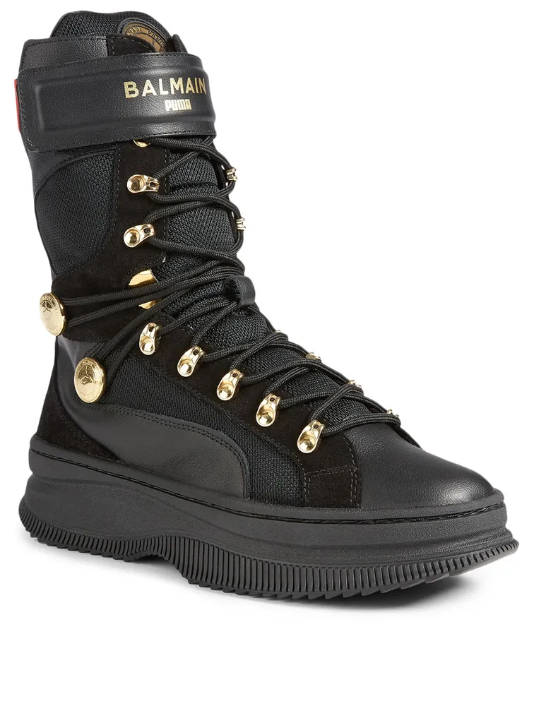 DEVA X BALMAIN Leather Lace-Up Boots