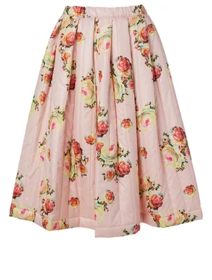 Taffeta Quilted Skirt Floral Print