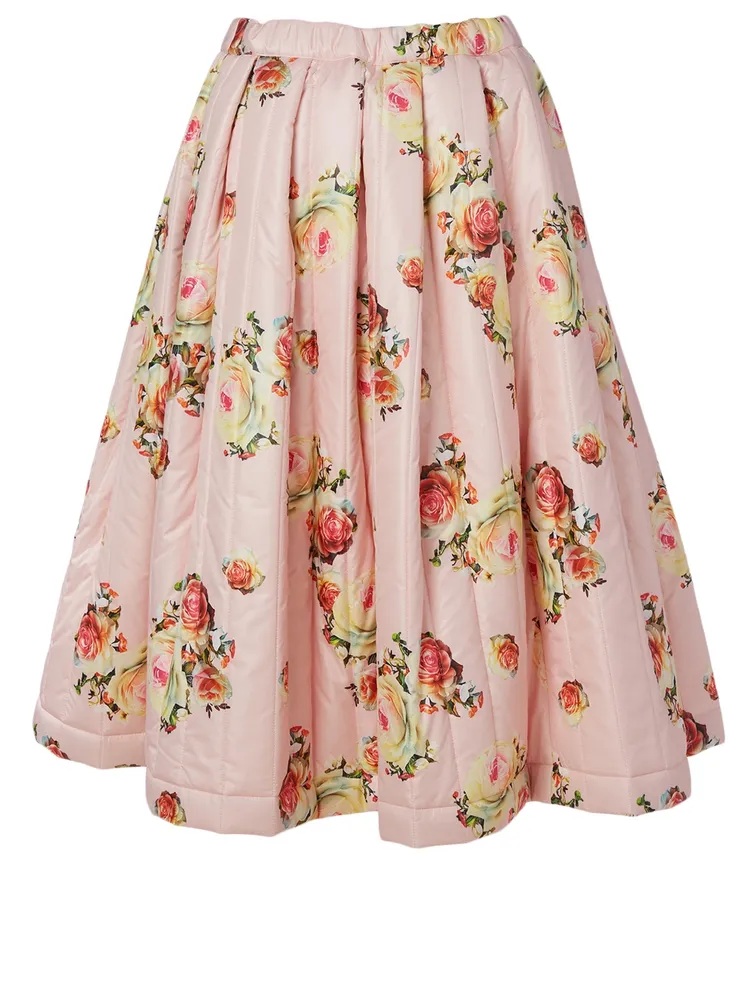 Taffeta Quilted Skirt Floral Print