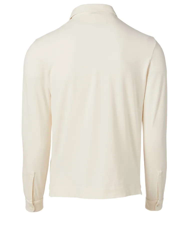 Cotton Stretch Long-Sleeve Polo Top