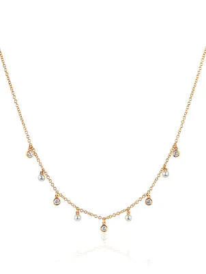 14K Gold Diamond Bezel Necklace With Pearls And Diamonds