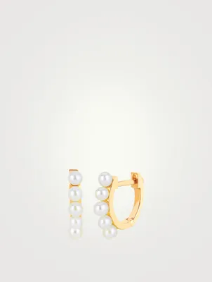 Mini 14K Gold Huggie Hoop Earrings With Pearls