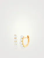 Mini 14K Gold Huggie Hoop Earrings With Pearls