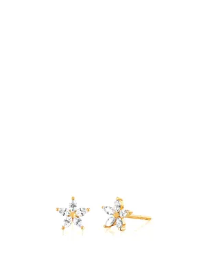 14K Gold Flower Stud Earrings With Diamonds