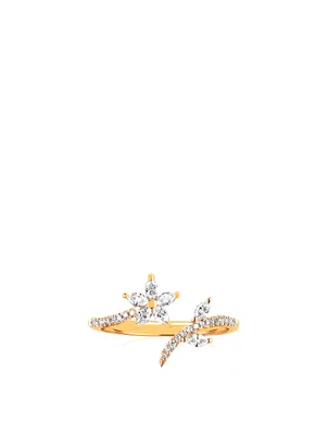 14K Gold Flower Ring With Diamonds