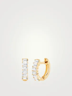 14K Gold Huggie Hoop Earrings With Diamonds
