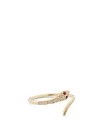 14K Gold Snake Ring With Rubies And Diamonds