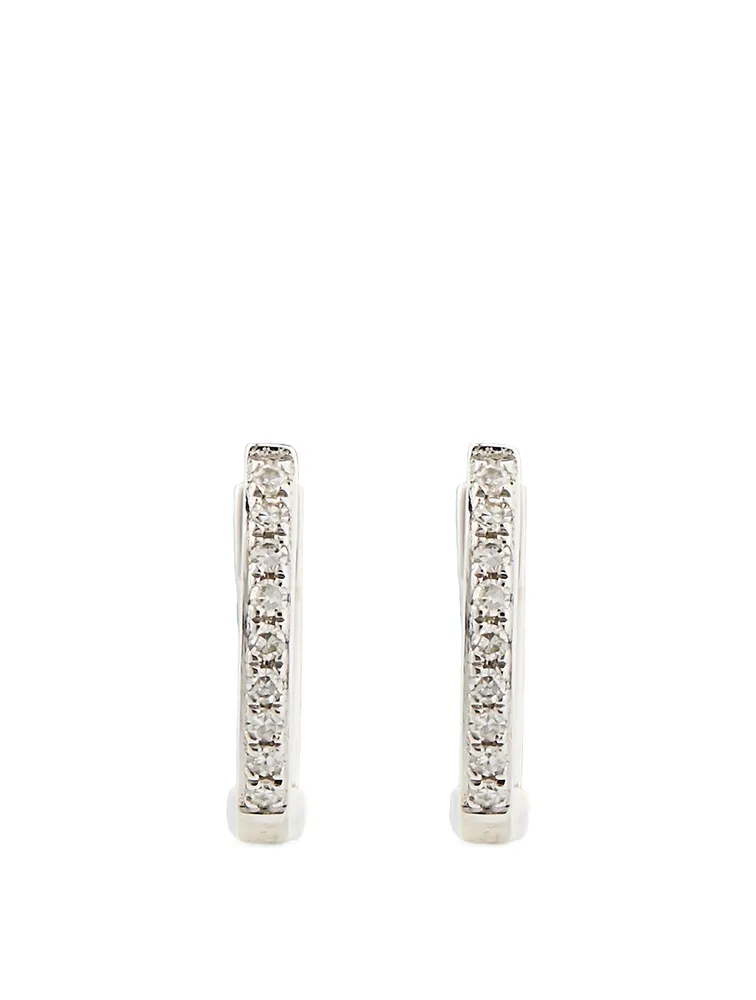 Mini 14K Gold Huggie Earrings With Diamonds