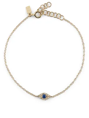 14K Gold Evil Eye Chain Bracelet With Sapphire And Diamonds