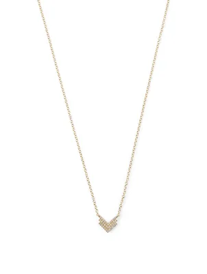 14K Gold Shield Necklace With Diamonds
