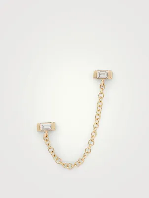 14K Gold Baguette Chain Double Stud Earring With Diamonds