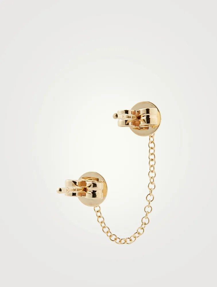 14K Gold Baguette Chain Double Stud Earring With Diamonds