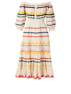 Alexa Cotton Off-The-Shoulder Midi Dress Triangle Print