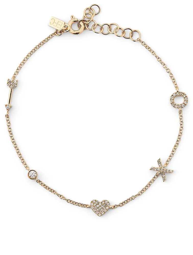 14K Gold Sweetheart Charm Bracelet With Diamonds