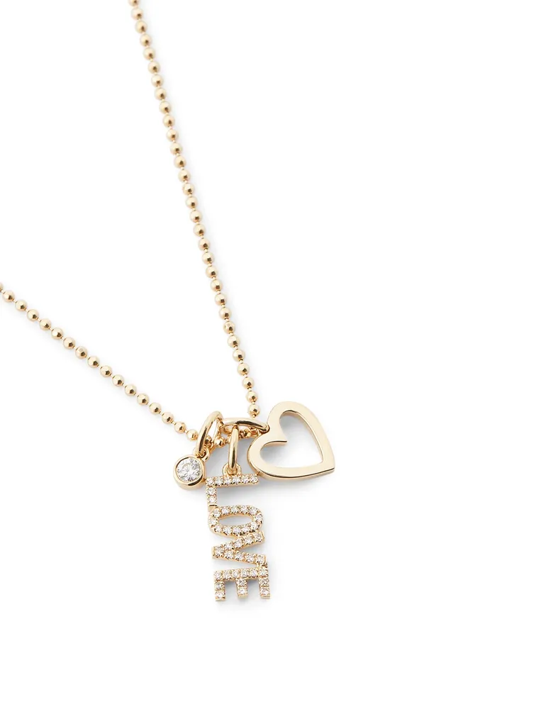 14K Gold Love Charm Necklace With Diamonds