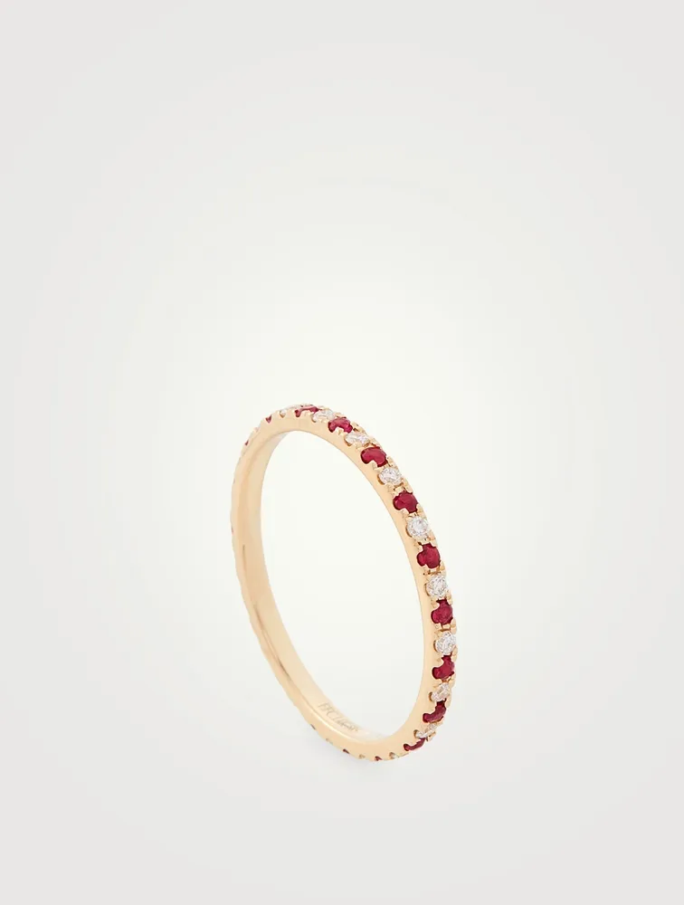 14K Gold Eternity Band Ring With Diamonds And Rubies