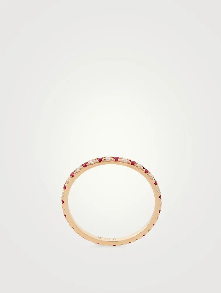 14K Gold Eternity Band Ring With Diamonds And Rubies