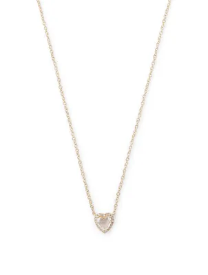 14K Gold White Topaz Heart Necklace With Diamonds
