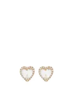 14K Gold White Topaz Heart Stud Earrings With Diamonds