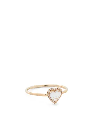 14K Gold White Topaz Heart Ring With Diamonds