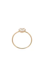 14K Gold White Topaz Heart Ring With Diamonds