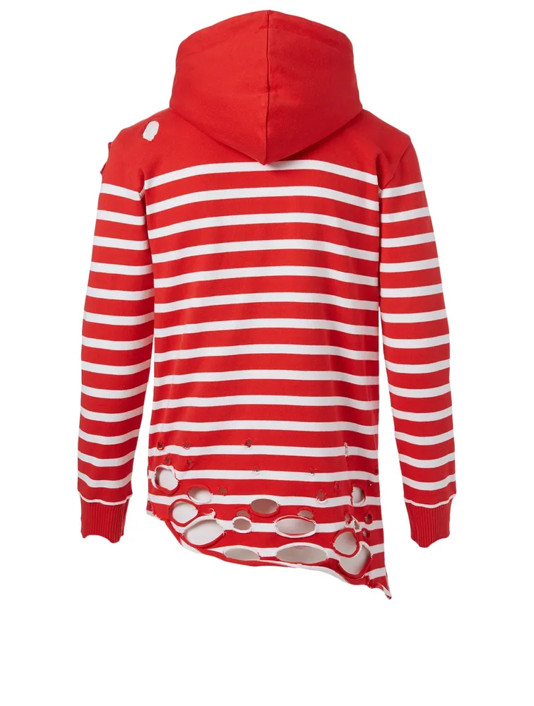 Cotton Distressed Hoodie Stripe Print