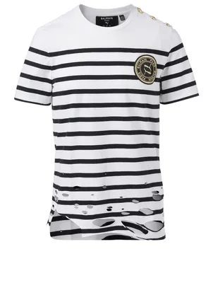 Cotton Distressed T-Shirt Stripe Print