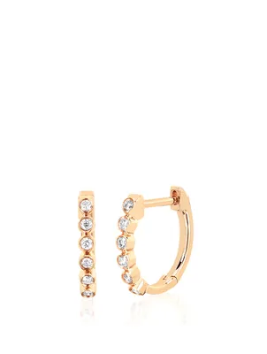 14K Gold Bezel Huggie Hoop Earrings With Diamonds