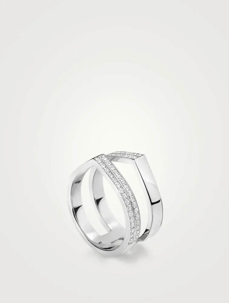 Antifer Off-Width 18K White Gold Ring With Diamonds