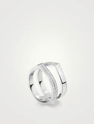 Antifer Off-Width 18K White Gold Ring With Diamonds