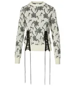 Silk Lace-Up Sweater Floral Print