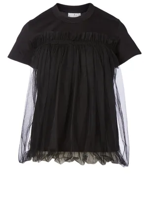 Cotton T-Shirt With Tulle
