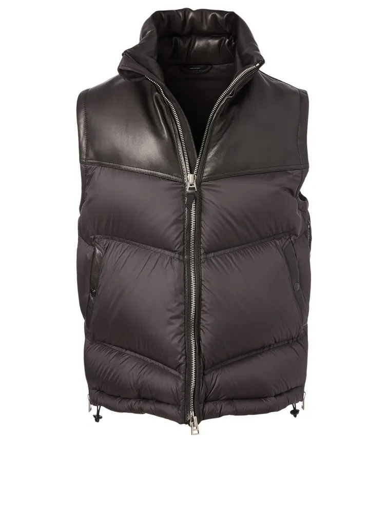 Nylon And Leather Down Vest
