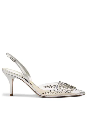 Claire 75 Crystal PVC And Metallic Leather Slingback Pumps