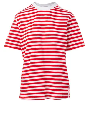 Cotton T-Shirt With Logo Stripe