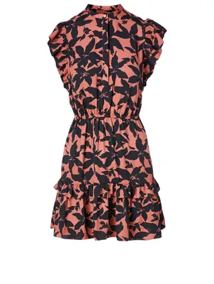 Krystina D Crepe Ruffle Mini Dress Floral Print